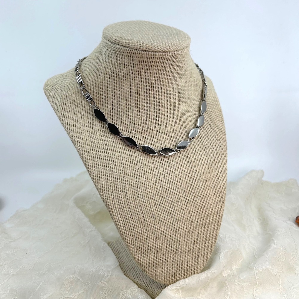 Vintage Silver Diamond Vintage Paper Clip Style Necklace Collar Necklace Costume
